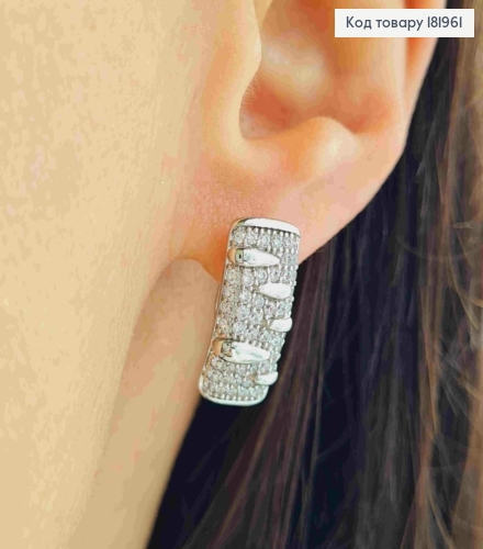 Серьги родованные "Блеск" украшены Блестящими камешками, 1,9см, английская застежка, Xuping 181961 фото 1
