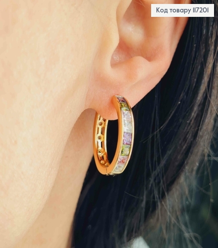 Сережки кільця з кольоровими камінцями, діаметр 2,2см, ширина 0,6см. Xuping 18K 117201 фото 2