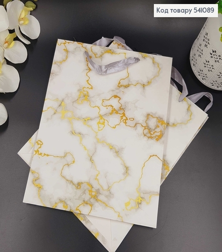 Пакет бумажный "Белый Мрамор", 26х32х10см 541089 фото 2