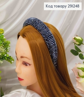 Обруч модний плетений стіклярусом, СИНІЙ колір, ширина 3,5см 291248 фото