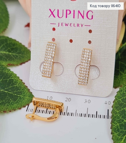 Серьги, пластинка в камешках, 1,6см, англ. зам. Xuping 18K 116410 фото 1