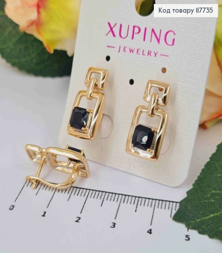 Серьги "Фиона" с квадратным Чёрным камешком, 2,1см, английская застежка, XUPING 18K 117735 фото 2