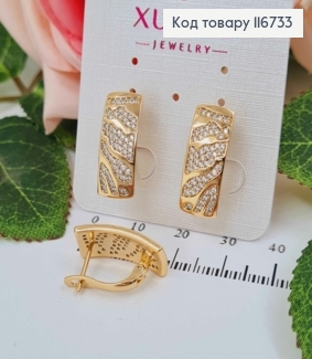 Сережки пластинки, леопардовий принт в камінцях, 2см, шир.8мм, англ.заст. Xuping 18К 116733 фото