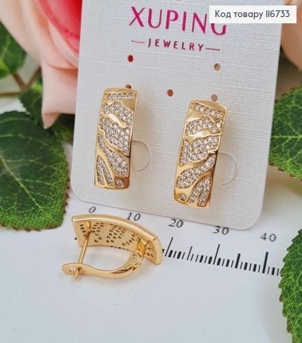 Серьги пластинки, леопардовый принт в камешках, 2см, шир.8мм, англ.зам. Xuping 18К 116733 фото 1