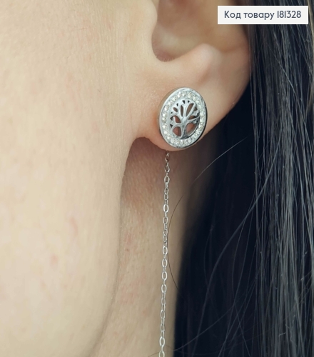 Сережки родованные, протяжки, с деревом в оправе из камней, 8см, Xuping 181328 фото 4