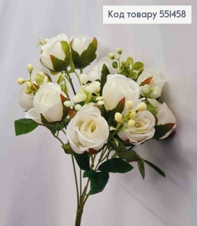 Искусственная композиция Розы, БЕЛОГО цвета, 5 веточек 10 цветочков на металлическом стержне, высота 30см 551458 фото