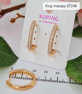 Серьги овальные с блестящими камешками, высота 2,5см, английская застежка XUPING 18K 117248 фото