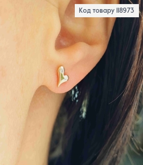 Серьги гвоздики "СЕРДЦЕ" с Блестящим камнем, длина 0,7см, Xuping 18K 118973 фото