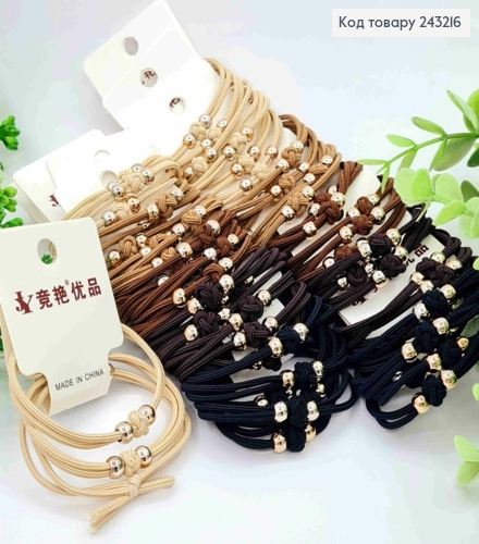 Резинка на планшетці (3шт), шнурок з Бусинками, 5,5см,  Пастельні кольори в асортименті 243216 фото 1