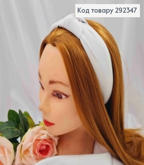 Обруч пластик в ткани "Чалма", Белого цвета, 3,5см, ручная работа, Украина. 292347 фото