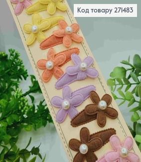 Набір заколок Тік-так (20шт), КВІТОЧКА з Перлинкою, Яскраві кольори, заколка 4см, квітка 3см 271483 фото