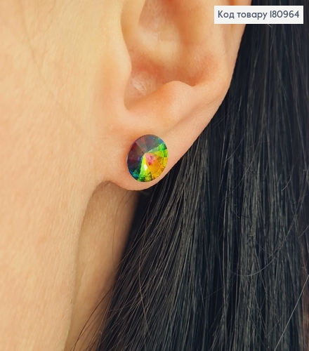 Сережки гвоздики родовані Сваровскі, "Котяче око", 1см Xuping 18K 180964 фото 2