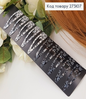 Заколка Тик-так с цветами черно-белая, 6,5см 10шт/уп 273107 фото