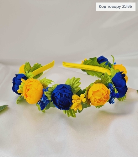 Веночек металл, ЖЕЛТО-СИНИ(темные) пионы, ручная работа, Украина. 25186 фото 2