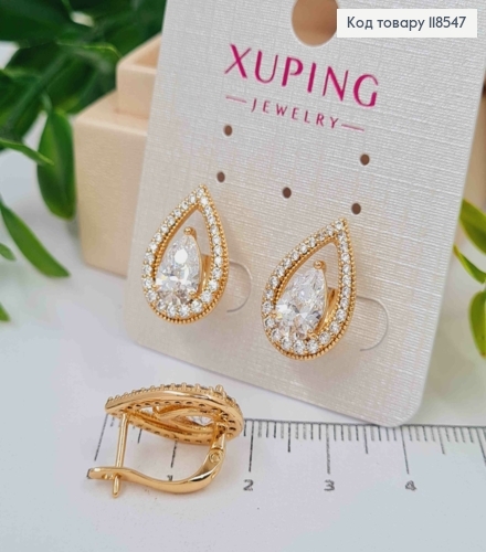 Сережки "Хюррем" прикрашені Блискучим каменем в оправі з камінців, 1,7см, англ. застібка, Xuping 18К 118547 фото 2