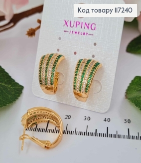 Серьги "Шахерезада" с зелеными камешками, высота 2,5см, итальянская застежка XUPING 18K 117240 фото