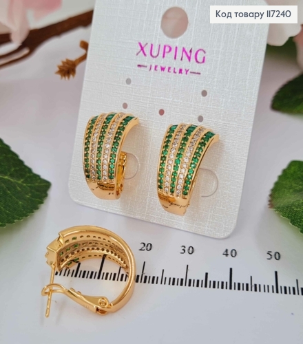Серьги "Шахерезада" с зелеными камешками, высота 2,5см, итальянская застежка XUPING 18K 117240 фото 1