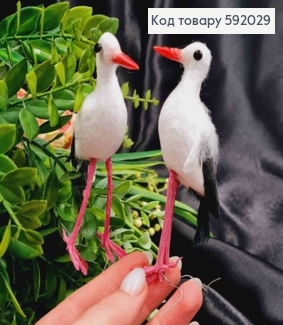 Флористична заколка, 11см, ЛЕЛЕКА білого кольору, з чорним хвостиком, Польща 592029 фото