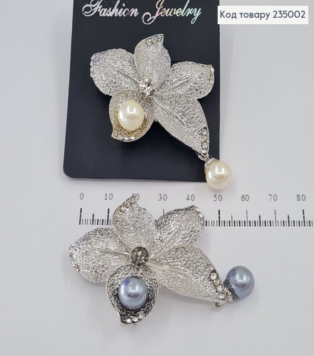 Брошь металл Цветочек серебряная 235002 фото 1