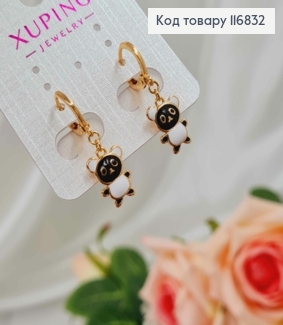 Серьги кольца 1см, с подвеской Черно-Белой пандой, 1,5см, Xuping 18К 116832 фото