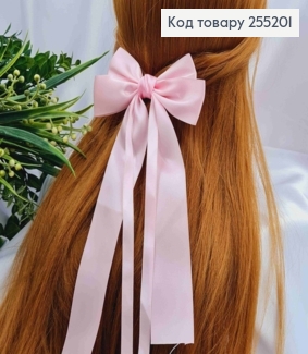 Заколка (7,5см) БАНТ РОЗОВОГО цвета, ткань атлас, размер 12*30см, Украина. 255201 фото