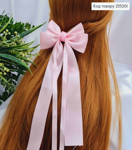 Заколка (7,5см) БАНТ РОЗОВОГО цвета, ткань атлас, размер 12*30см, Украина. 255201 фото 1