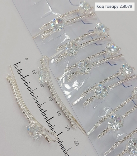 Заколка невидимка металл серебряная 6 см коло 2 шт / уп. 231079 фото 2