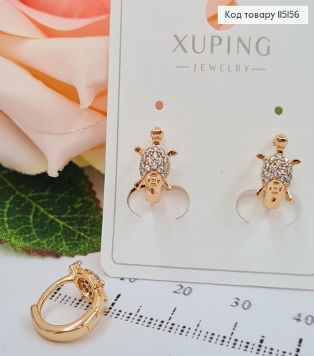 Серьги кольца Ракушки с камешками, 1см, Xuping 18K 115156 фото 1