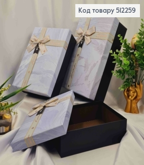 Набор коробок(3шт) "ГЛАБНЫЙ Мрамор" прямоугольная с Серым Бантиком (29х21х9см, 26х19х8см, 23х17х7см) 512259 фото
