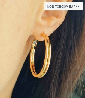 Серьги кольца двойные, граненые, диаметр 3см, итальянская застежка, Xuping 18K 119777 фото