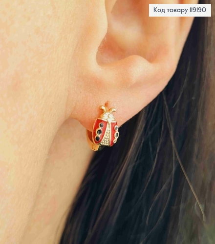 Серьги кольца "Бедрик" с красной эмалью, (0,8см), диаметр 1см, Xuping 18K 119190 фото 1