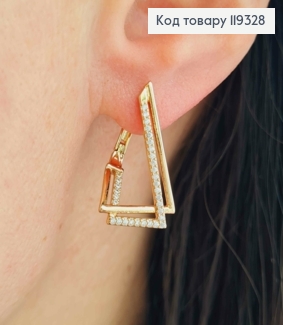 Серьги "Лестница Пенроуз" с Блестящими камешками, длина 2,3см, английская застежка, XUPING 18K 119328 фото