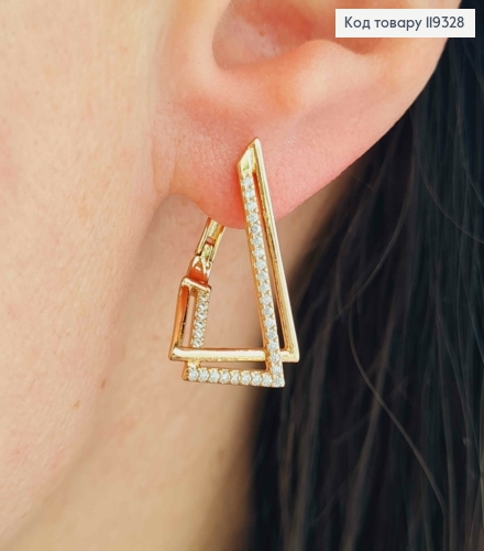 Серьги "Лестница Пенроуз" с Блестящими камешками, длина 2,3см, английская застежка, XUPING 18K 119328 фото 1