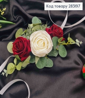 Повязка для корзины Бордово-белые розы, на завязках, размер 20*18см, Украина 283197 фото