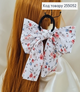 Резинка 5см,  Твилли, Бант белый Цветы 16*15см, (ручная работа,Украина) 255052 фото