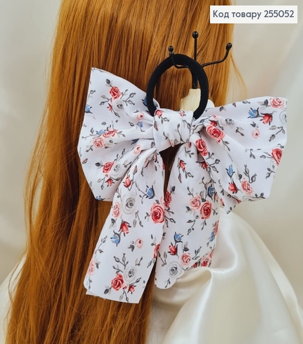 Резинка 5см,  Твилли, Бант белый Цветы 16*15см, (ручная работа,Украина) 255052 фото 1