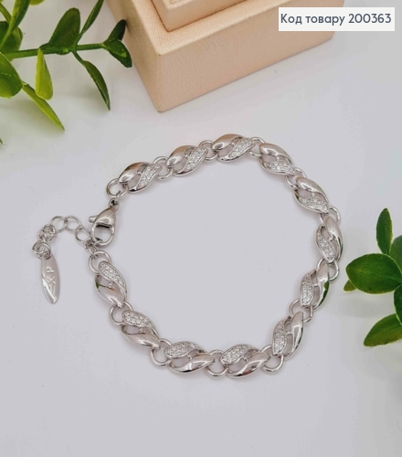 Браслет родованный украшен блестящими камешками, длина 17+3см, Xuping 200363 фото 1