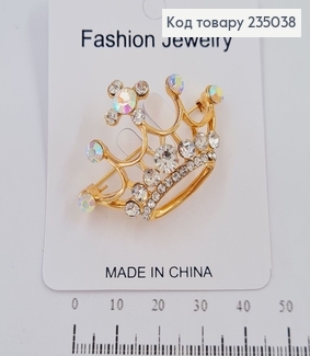 Брошь металл  Корона золотая с камнями 235038 фото