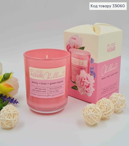 Аромасвечка стакан СОЕВА, Chillout (peony+linen+green leaves), 150г/33 часа горения, Польша 331060 фото 1