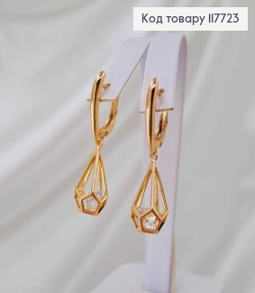 Серьги с подвесным Камешком в Капельке, 1,8+1,8см, английская застежка, Xuping 18К 117723 фото