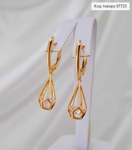 Серьги с подвесным Камешком в Капельке, 1,8+1,8см, английская застежка, Xuping 18К 117723 фото 1