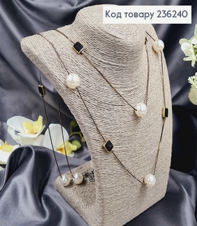 Підвіска на шию подвійна з Перлинками та чорними квадратами, 170см 236240 фото