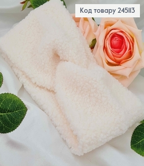 Повязка чалма, Каракуль БЕЛОГО цвета, диаметр 46 см, ширина 12 см (тянется). 275004 фото