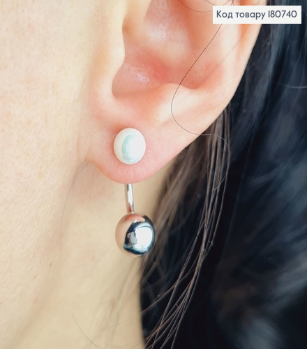 Сережки родированые гвоздики Диор с двумя шарами, Xuping 180740 фото 2