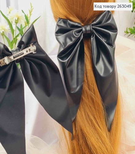 Бант из эко-кожи ЧОРНЫЙ  на заколке автоматик, размер 15*14см., Україна 263049 фото 1