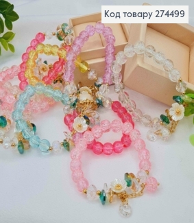 Детский Браслет из бусинок + Цветочек, на резинке, Цвета в ассортименте 274499 фото