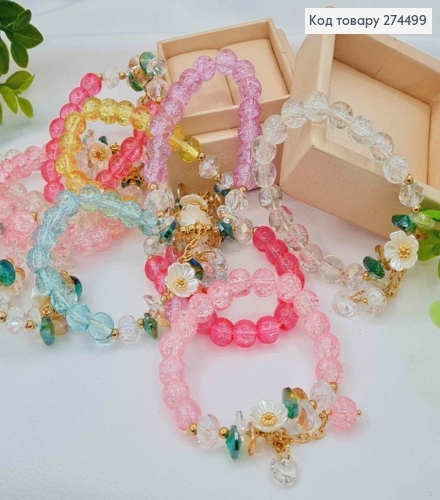 Детский Браслет из бусинок + Цветочек, на резинке, Цвета в ассортименте 274499 фото 1