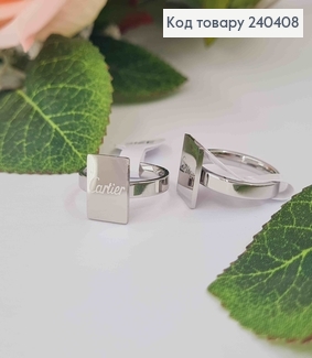 Кольцо серебряного цвета, пластинка "Cartier", сталь Stainless Steel 270011 фото
