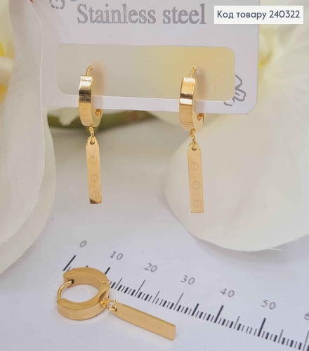 Серьги кольца золотого цвета с подвеской пластинкой "Картье" сталь Stainless Steel 240322 фото 1