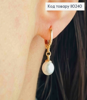 Серьги кольца с подвесной жемчужиной, размер 1,1+0,7м, Xuping 18K. 110240 фото